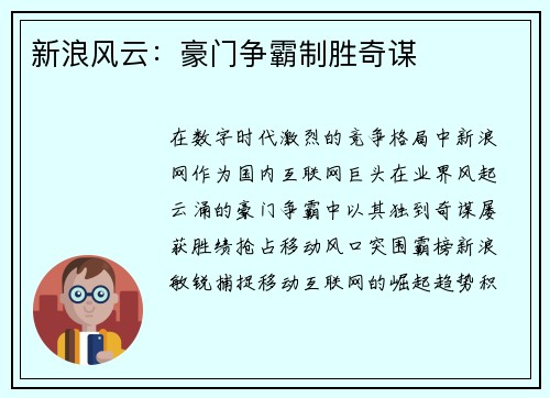 新浪风云：豪门争霸制胜奇谋