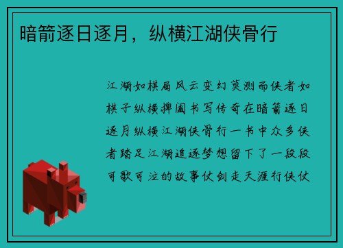 暗箭逐日逐月，纵横江湖侠骨行