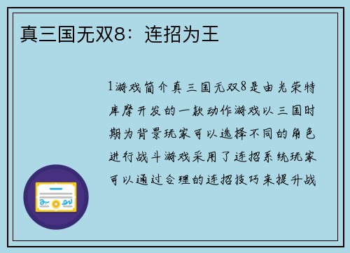 真三国无双8：连招为王